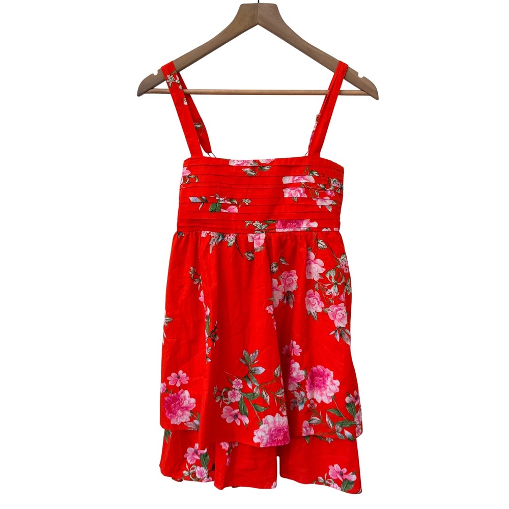 Mi Ami for Francesca's Floral Sundress XS Red Orange Cotton Tiered Mini